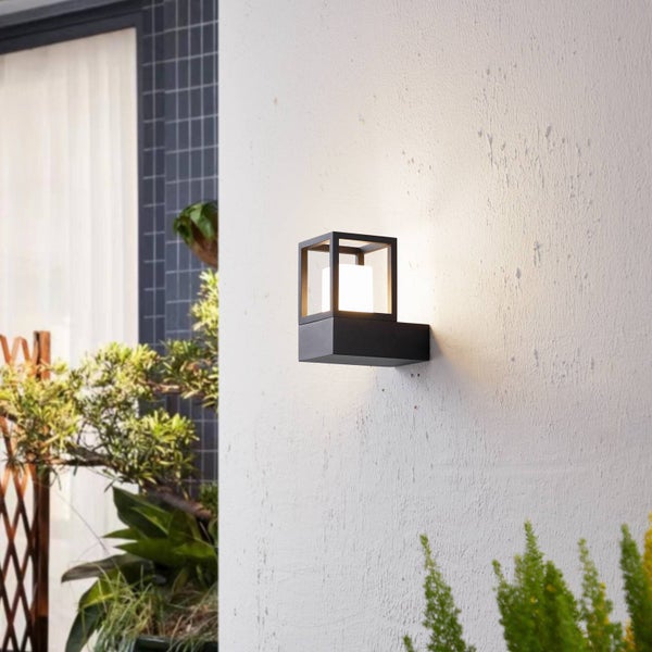 Lucande LED Wandleuchte außen Rumina (spritzwassergeschützt (Modern) in Schwarz aus Aluminium (1 flammig, ) - Außenwandleuchten Wandlampe Led Außenlampe Outdoor für
