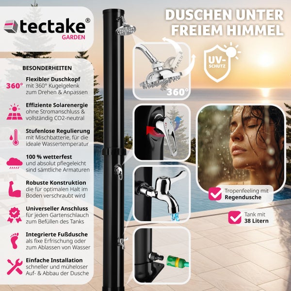 Solardusche tectake Orinoco inklusive Wasserhahn 38 Liter schwarz