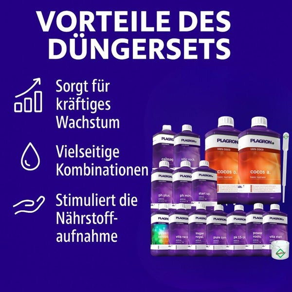 Plagron Düngerset Vorteile: Starkes Wachstum, vielseitige Kombinationen, stimulierte Nährstoffaufnahme