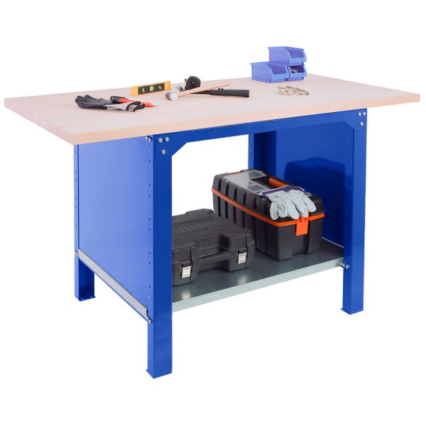 Werkbank BUFFALO WOOD | HxBxT 86,5x180x75cm | Traglast 1000kg | Blau