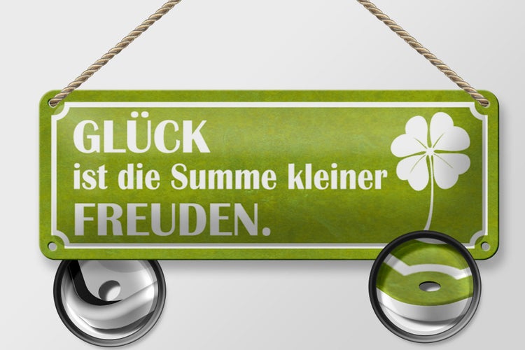 Blechschild Spruch 27x10cm Glück ist Summe kleiner Freuden Dekoration
