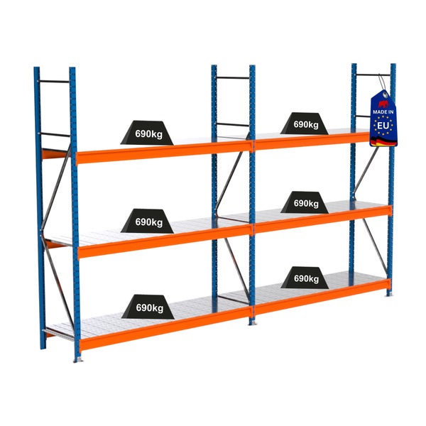 Schwerlastregal mit mehreren Ebenen und hoher Traglast pro Ebene