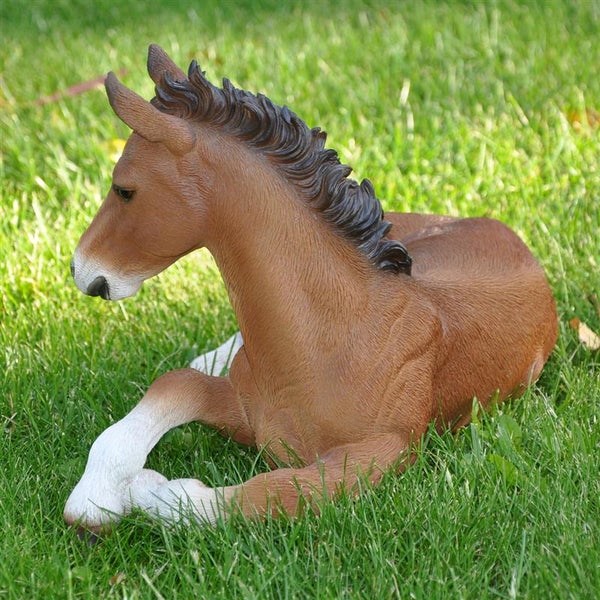 Dekofigur Gartenfigur Statue liegendes Pferd
