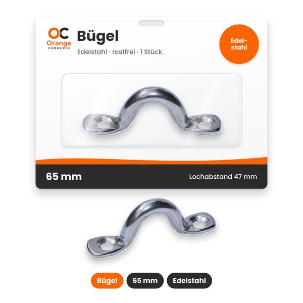 Orange Commerce Edelstahl Bügel mit 65 Millimeter Länge und 47 Millimeter Lochabstand zur Befestigung