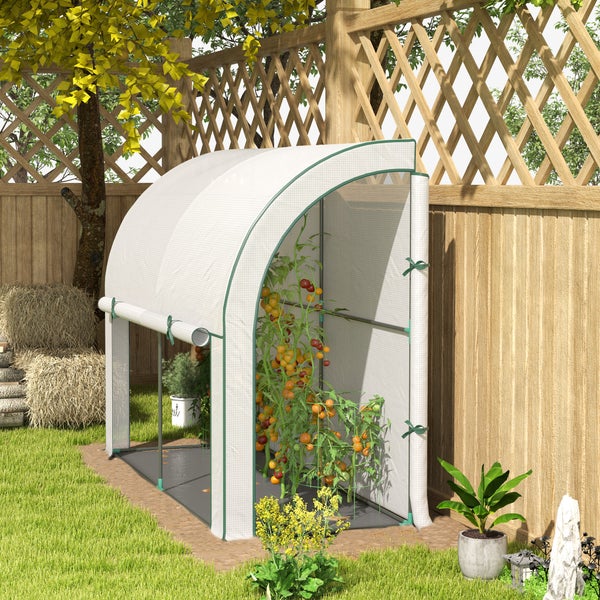 Outsunny Gewächshaus mit Rolltür, winterfest Foliengewächshaus aus Stahl, Treibhaus für Balkon, Garten, Tomatenhaus mit UV schutz 200x80x157cm Tomatengewächshaus für Gemüse Blumen Pflanzen Weiß
