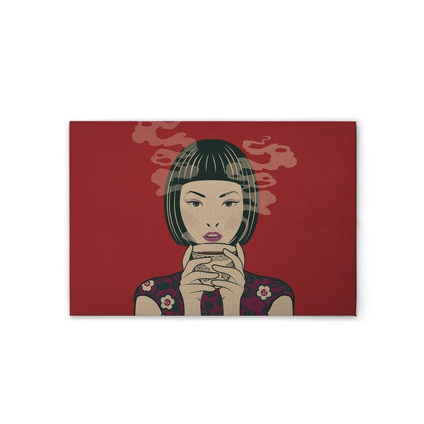 Wandbild mit einer Frau, die eine Tasse hält