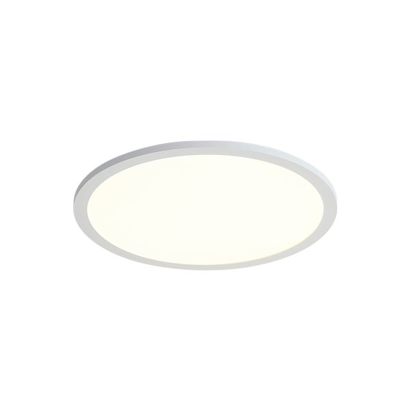 Flache, runde LED-Deckenleuchte oder LED-Panel mit schmalem Rahmen für eine gleichmäßige Beleuchtung.