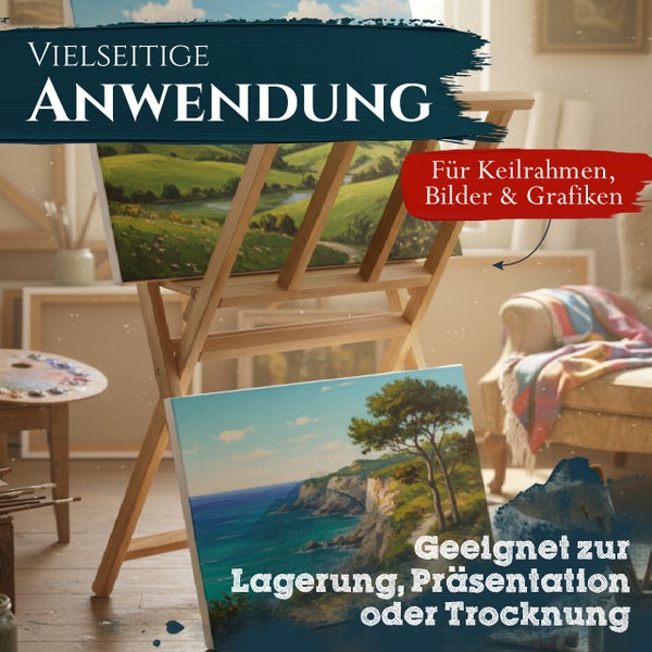 Holz Staffelei für Keilrahmen Bilder und Grafiken in einem Atelier zur Lagerung Präsentation oder Trocknung von Kunstwerken