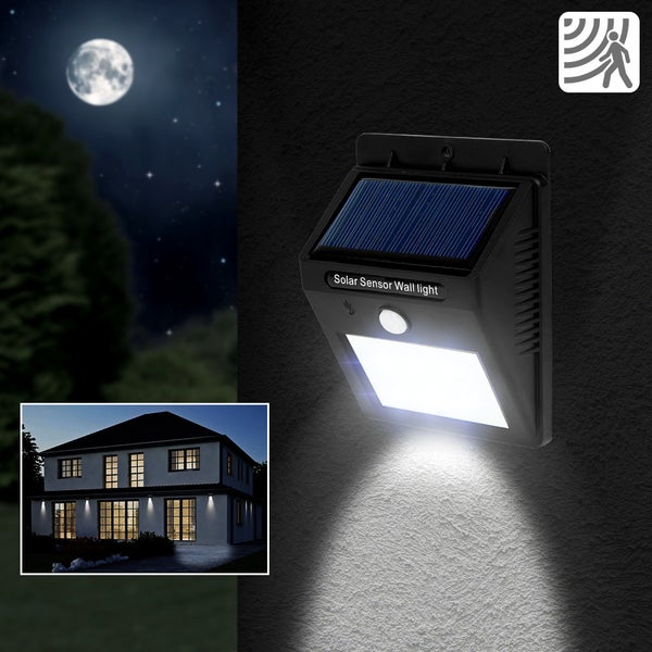 Solarleuchte mit Bewegungssensor zur Wandmontage im Aussenbereich.