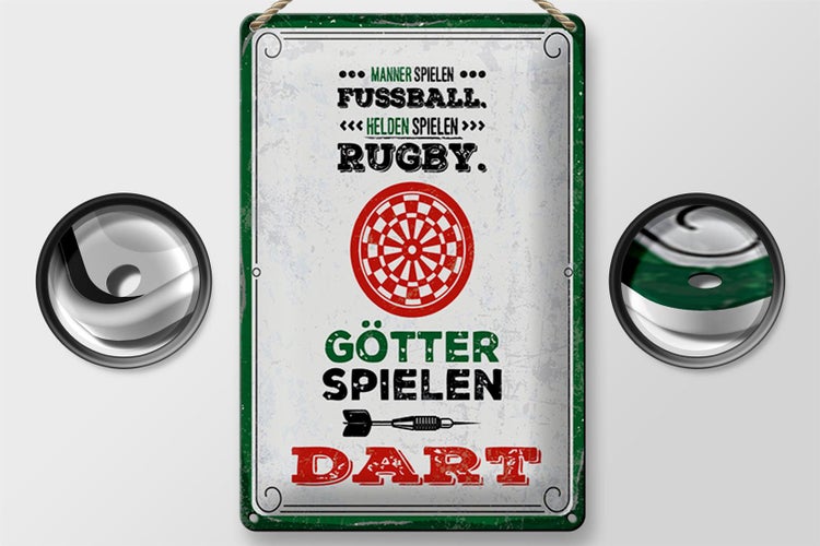 Blechschild Spruch 20x30cm Männer Fußball Helden Rugby Götter Dart