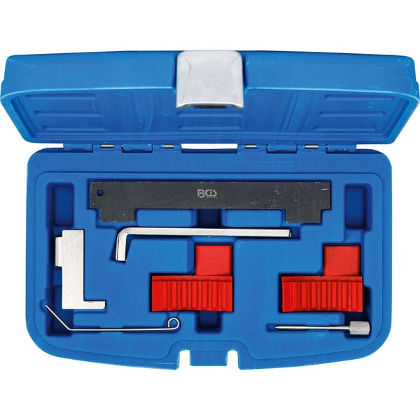 Steuerketten-Arretierwerkzeugsatz in geöffnetem, blauem Werkzeugkoffer