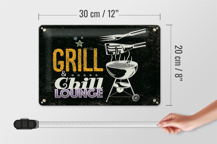 Blechschild Spruch Grill & Chill Lounge 5 Sterne 30x20cm