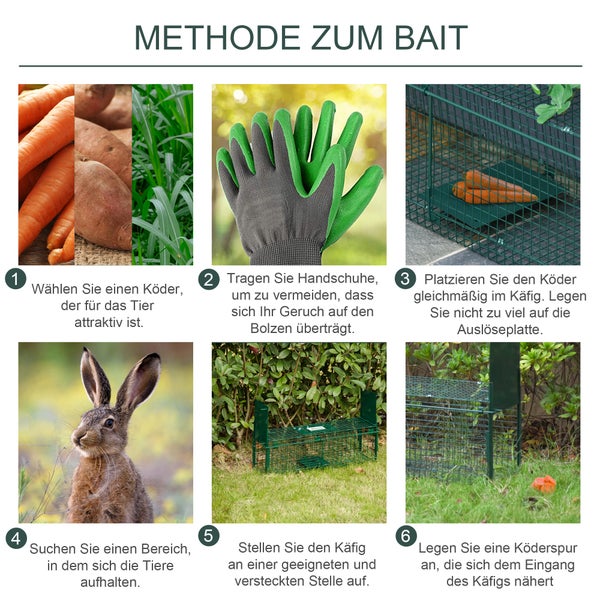 Outsunny Lebendfalle, Marderfalle mit Doppeltür, Griff, 60 x 18 x 20 cm, Stahl, Dunkelgrün