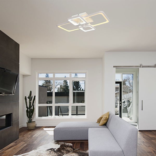 Modernes Wohnzimmer mit quadratischer LED Deckenleuchte