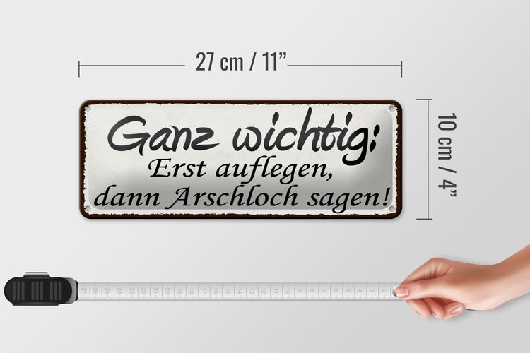 Blechschild Spruch 27x10cm Erst auflegen dann Arschloch Dekoration