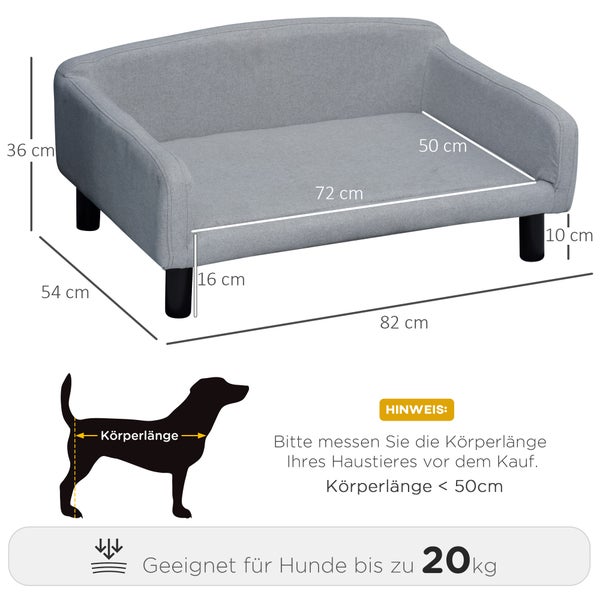 PawHut Hundesofa mit Weichem Bezug Haustiersofa mit Holzbeinen Hundebett 82 x 54 x 36 cm