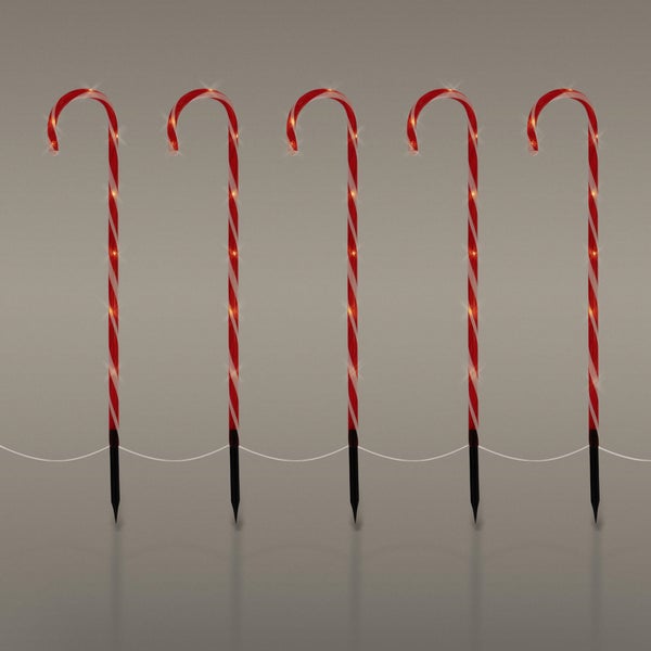 ECD Germany LED Zuckerstangen 5er Set mit 40 Warmweißen LEDs, 73cm, Rot Weiß, batteriebetrieben, Außen & Innen, Beleuchtete Gartenstäbe Weihnachtsdeko Gartenstecker Weihnachtsweg Marker Lichterkette