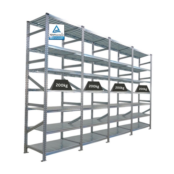 Metallregal mit TÜV Rheinland Zertifizierung und Gewichtsangabe 200 kg