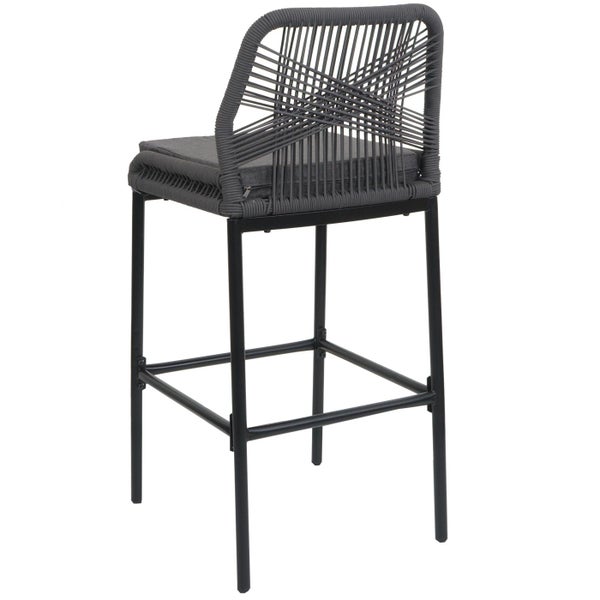 Barhocker mit geflochtener Rückenlehne und Sitzkissen