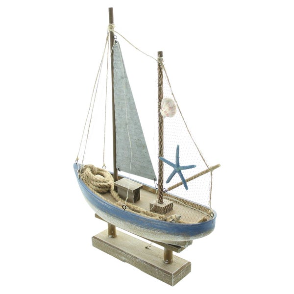 FRANK FLECHTWAREN | LED-Deko Segelschiff, 35,5 x 11,5 x 48 cm, HOLZ, KUNSTSTOFF, SISAL, METALL