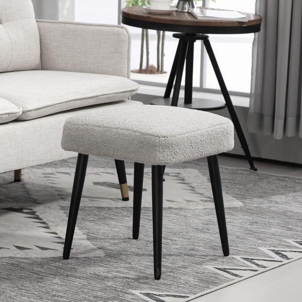 HOMCOM Fußhocker Sitzhocker Quadratischer Schminkhocker Fußstütze mit Kaschmir-Optik, Stahlbeine, für Wohnzimmer, Schlafzimmer, Hellgrau, 42 x 42 x 47 cm