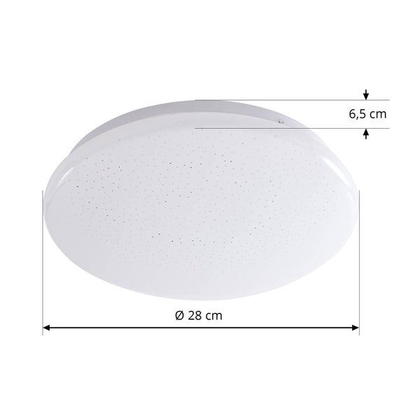Runde LED-Deckenleuchte mit Sternenhimmel-Effekt, Durchmesser 28 Zentimeter, Höhe 6,5 Zentimeter.
