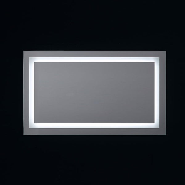 Rechteckiger Badspiegel mit umlaufender LED-Beleuchtung.
