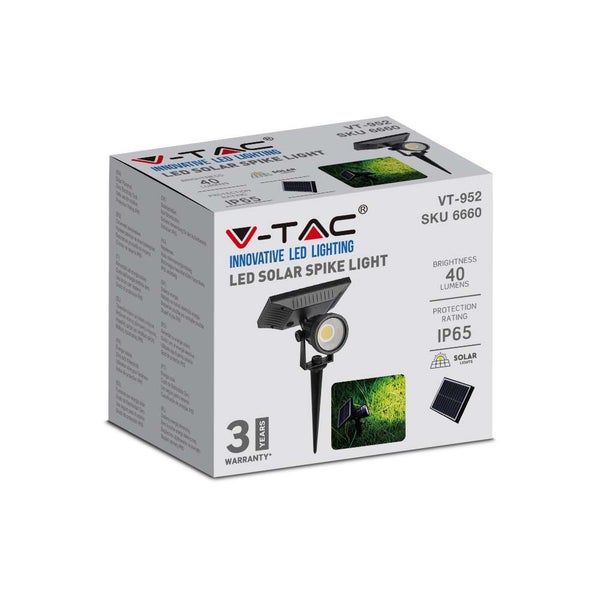 Schwarze Solar-Spike-Leuchte - IP65 - 2W - 40 Lumen - 3000K