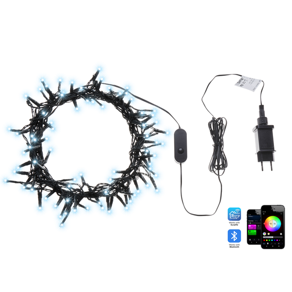 Abbildung einer Lichterkette mit den Maßen 1350 cm Länge, 3 cm Durchmesser und 10 cm Höhe, bestehend aus 100 Lichtern