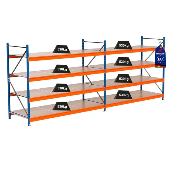 Regal mit vier Ebenen und einer Traglast von 530 Kilogramm pro Ebene