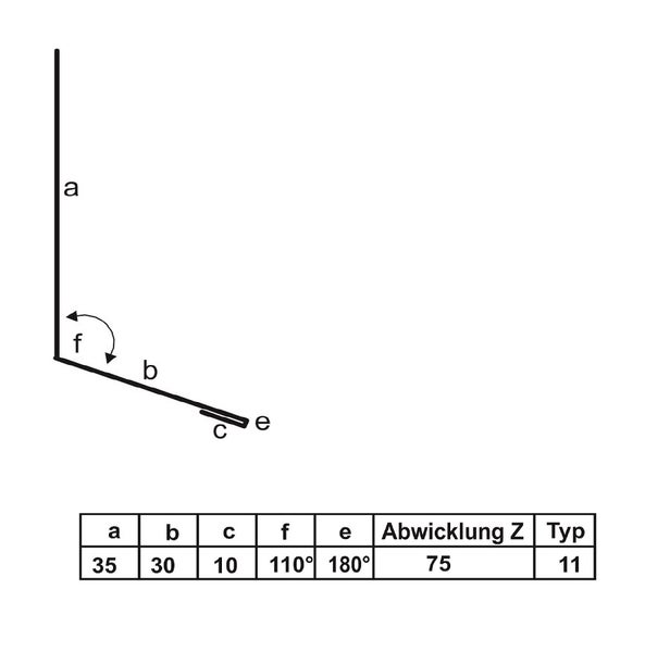 Technische Zeichnung eines Winkels mit Maßangaben