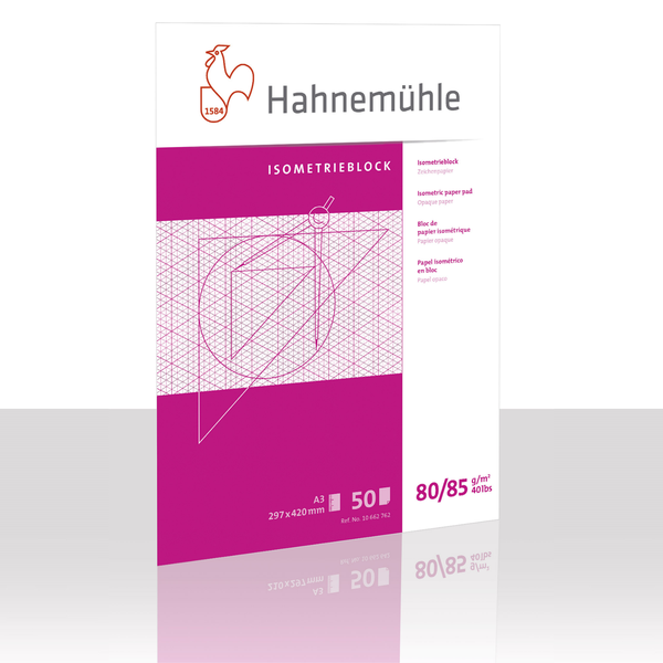 Hahnemühle Isometrieblock A3, 50 Blatt, 80 bis 85 Gramm pro Quadratmeter, Zeichenpapier mit isometrischem Raster.