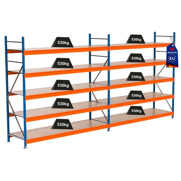 Regal mit einer Traglast von 530 Kilogramm pro Ebene und Hergestellt in Europäische Union Kennzeichen