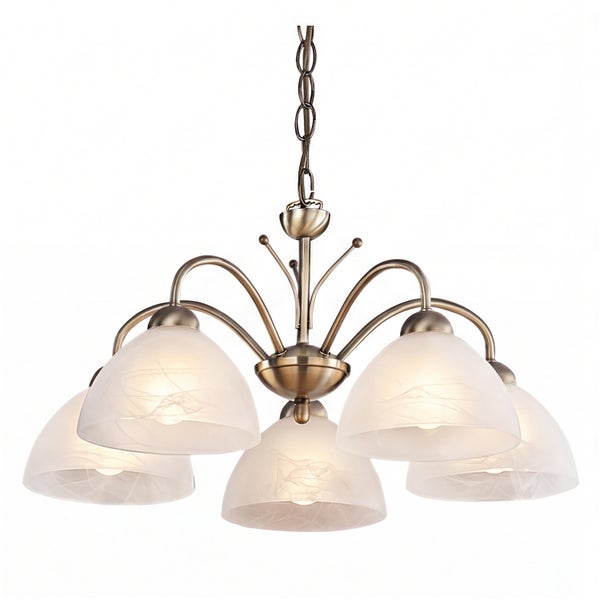 Pendelleuchte mit fünf Leuchten und Schirmen