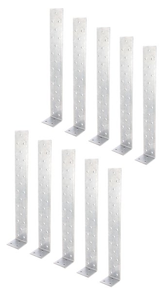 Set aus zehn verzinkten Stahl Balkenschuhen oder Winkelverbindern mit Lochung für die Holzverbindung