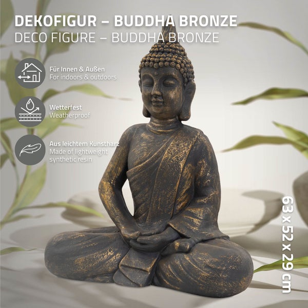 ECD Germany Buddha Figur sitzend, 63cm hoch, aus wetterfestem Polyresin, Bronze, Feng Shui, Buddha Statue als Dekoration für Haus, Wohnung & Garten Gartenfigur Dekofigur, Skulptur für Innen und Außen