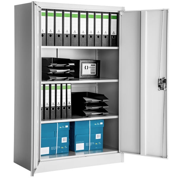 Aktenschrank tectake  140 x 90 x 40 cm aus pulverbeschichtetem Stahl grau