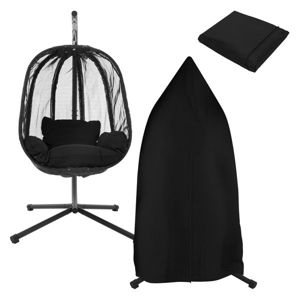 ML-Design Hängesessel mit Gestell und Sitzkissen + Abdeckung, Schwarz, Indoor & Outdoor, Hängesesselgestell mit Hängestuhl und Schutzhülle, Hängekorb Gestell aus Stahl, Garten & Balkon Hängeschaukel