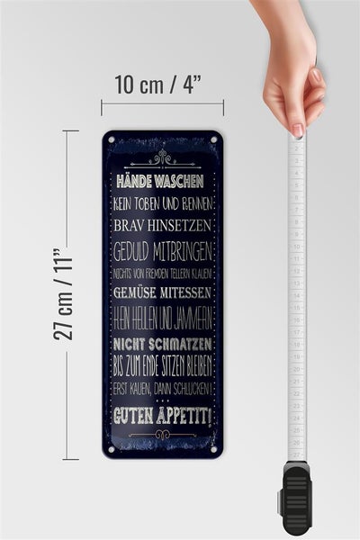 Blechschild Spruch Hände waschen kein toben 10x27cm Dekoration