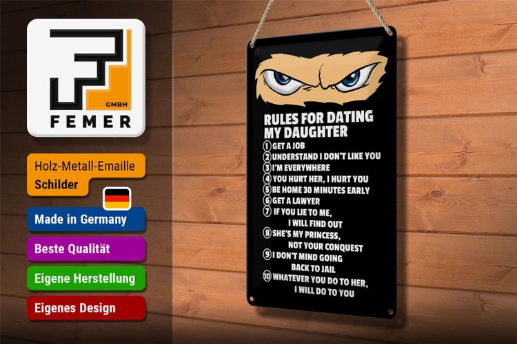 Blechschild Spruch 20x30cm Rules for dating my daughter Ninja