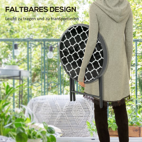 Outsunny Beistelltisch klappbar, Klapptisch aus Glas, kleiner Campingtisch, runder Sofatisch Balkontisch für Balkon Terrasse Wohnzimmer Büro, 45 x 45 x 50 cm, Schwarz