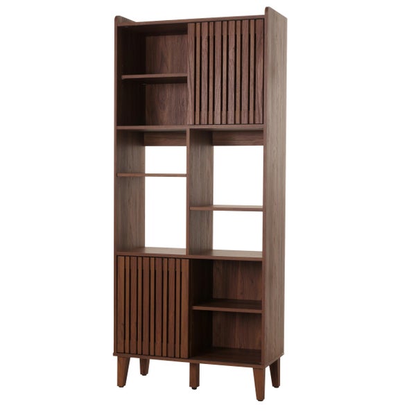Regal aus Holz mit offenen Fächern und Lamellentüren