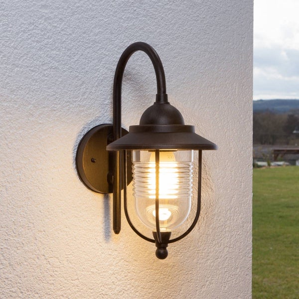Lindby Wandleuchte außen Meret (spritzwassergeschützt (Retro, Vintage Antik) in Transparent aus Aluminium (1 flammig E27) - Außenwandleuchten Wandlampe Led Außenlampe Outdoor für