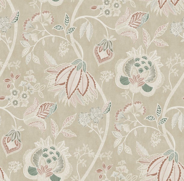 Tapete mit Blumenmuster auf beigem Grund