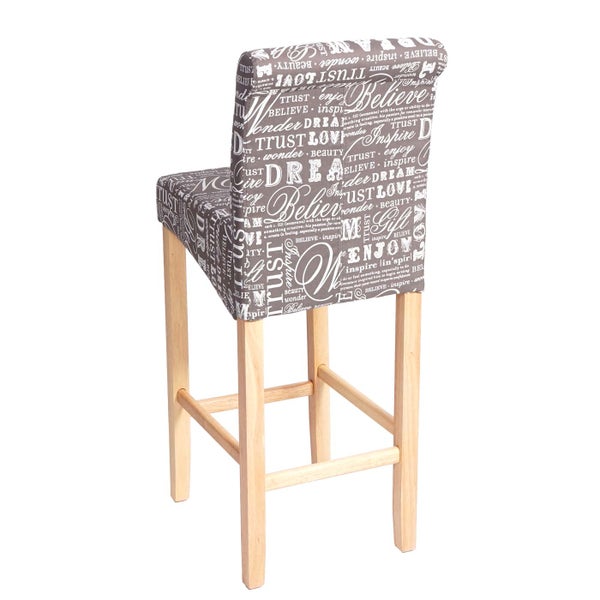 Barhocker mit Textmusterbezug und hellem Holzgestell