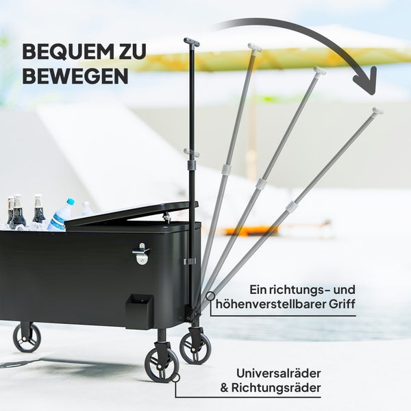 Outsunny 76L Kühlwagen Servierwagen mit Rädern Flaschenöffner Deckel Griffe Fahrbare Kühlbox Beistellwagen Bar Kühlbehälter Getränkewagen für Outdoor Terrassen Party Weiß