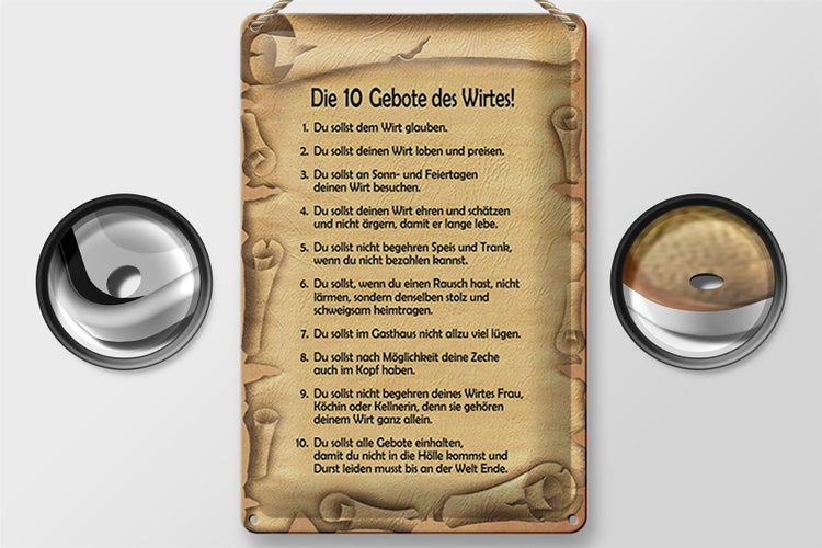 Blechschild Spruch 20x30cm die 10 Gebote des Wirtes