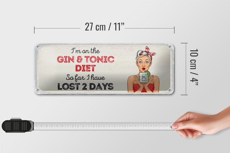 Blechschild Spruch I`m on the Gin & Tonic Diet rot 27x10cm