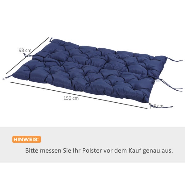 Outsunny 3 Sitzer Bankauflage 150 x 98 x 8 cm Sitzkissen mit Bändern Rückenkissen für Indoor/Outdoor Polster Auflage für Sitzbank Gartenbank Gartenmöbel Hollywoodschaukeln Dunkelblau