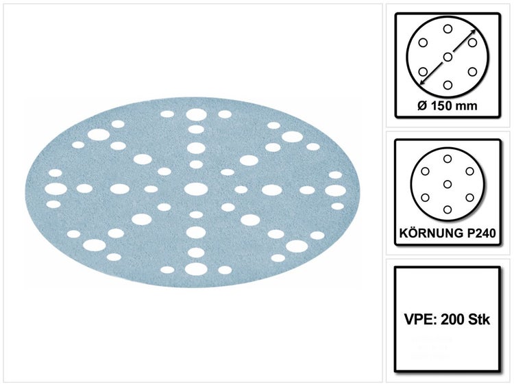 Festool STF D150/48 Schleifscheiben Granat P240 150 mm 200 Stk. ( 2x 575168 ) für RO 150, ES 150, ETS 150, ETS EC 150, LEX 150, WTS 150, HSK-D 150